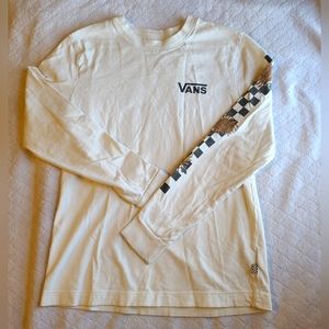 Vans Off The Wall Long Sleeve White Shirt w/ Sleeve and Back Decal Size XS